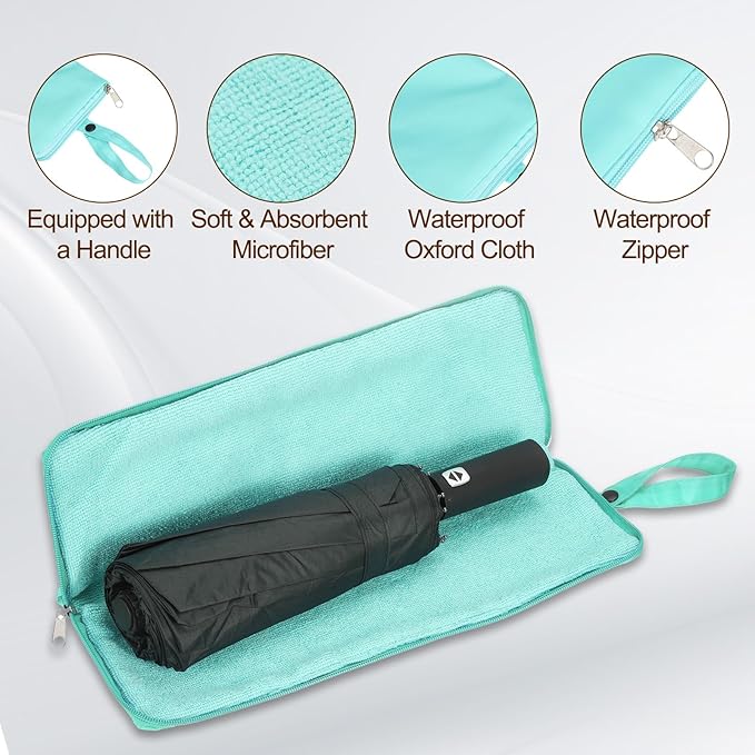uxcell Wet Umbrellas Bag, 11 x 5 Inch Waterproof Oxford Cloth Reversible Umbrellas Sleeve Cover Portable Waterproof Case for Wet Travel Folding Umbrellas Travel Home Outdoor, Light Blue