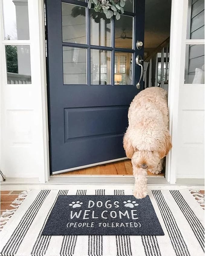 AAZZKANG Dogs Door Mat with Non Slip Rubber Back Funny Paw Doormat Easy to Clean Outdoor Indoor Front Door Mats for Entrance