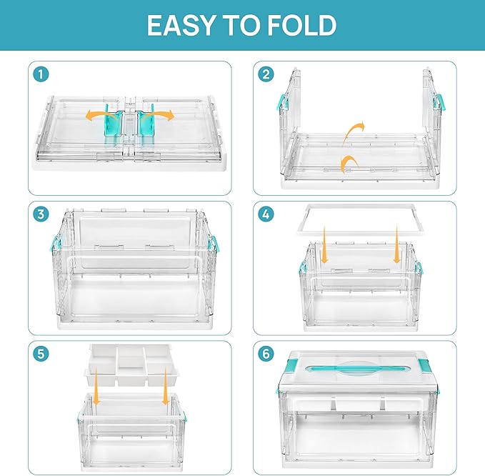 Vtopmart 24 QT Clear Plastic Craft Organizer with Removable Trays and Dividers, Storage Box for Coloring Books, Modeling Clay, Molds and Art Supplies, 1 Pack
