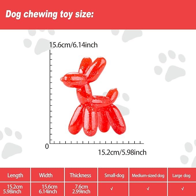 Durable Dog Chew Toy – Balloon Dog Shape, 6.14” for Medium & Large Dogs, Tough Plastic, Interactive Chew Toy for Boredom & Dental Health（Red）
