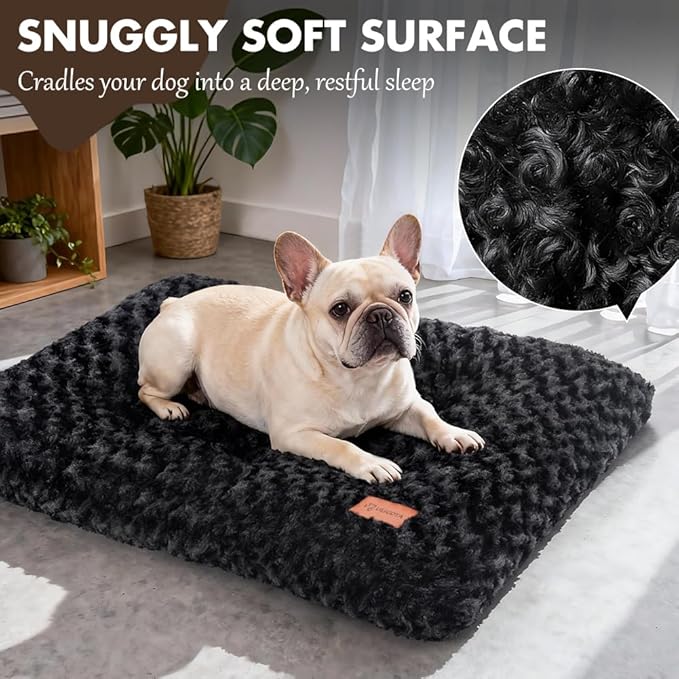 Dog Bed Crate Pad - Rosette Pattern White Velvet Pet Bed Anti-Slip Comfy Kennel Pad for Crates Rosette Black S
