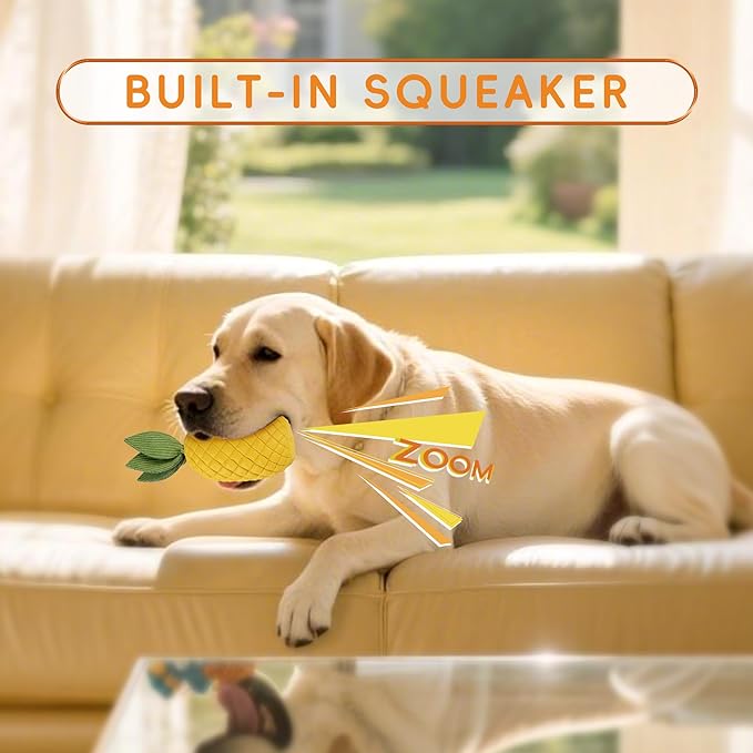 Pineapple Dog Chew Toys for Aggressive Chewers, Indestructible Dog Toy with Squeaker, Tough Durable Nature Rubber for Large Breed Dogs, Interactive Play, Puppy Teeth Cleaning