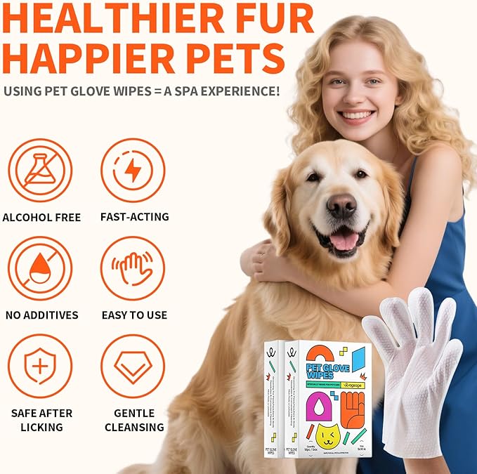 Wagsage Pet Glove Wipes for Dogs and Cats, Cleaning & Deodorizing Grooming Gloves for Daily Care and Traveling, Dog Wipes Washing Gloves Rinse Free, 18 PCS