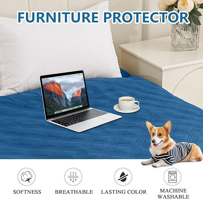 hyha Waterproof Dog Blanket, Reversible Pet Bed Blanket, Soft Sofa Couch Cover for Dogs Washable, Waterproof Pet Couch Covers for Sofa Puppy Cats Furniture Protector(40"x50", Navy Blue/Blue)