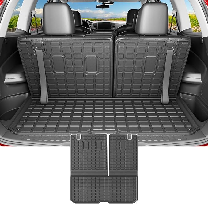 powoq Cargo Mat Compatible with 2016-2025 Honda Pilot (No Elite) Trunk Mat with Backrest Mat TPE Cargo Liner Trunk Liner Replacement for 2016-2025 Honda Pilot Accessories (Trunk Mat with Backrest Mat)