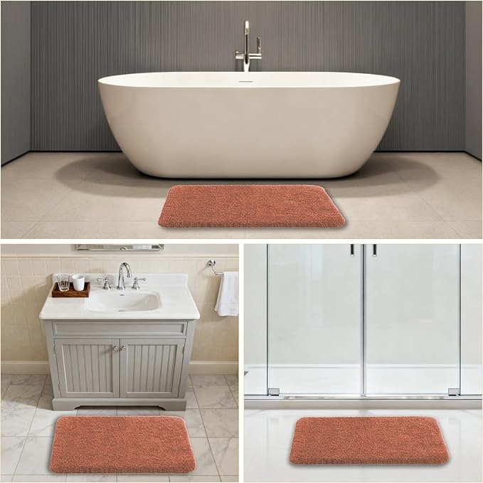 Rust Bathroom Rugs 20"x32" - Soft Plush Bath Mat, Non Slip Absorbent Microfiber Bathroom Rug, Machine Washable Floor Mat - Perfect for Vanity, Sink or Bathtub Area