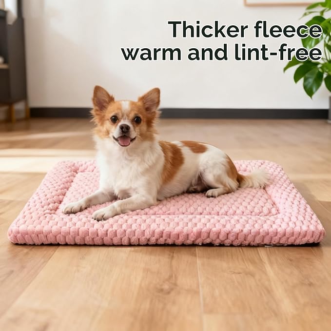 Dog Bed Crate Mat, Soft Durable Washable Anti-Slip Kennel Pad for Dogs & Cats, Reversible (Pink, M(30"*20"*1.5"))