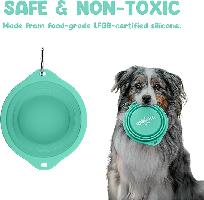 Collapsible Dog Bowl - 800ml/27 oz Portable Silicone Travel Water Bowl for Dogs with Carabiner | Foldable, Dishwasher Safe | Hiking, Camping Dog Essentials & Outdoor Pet Feeding - Green