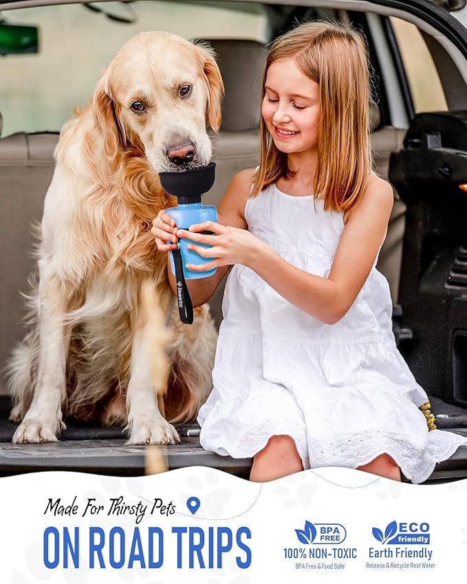 lesotc Dog Water Bottle, Portable Water Dispenser with Bowl, Leak Proof Pet Travel Squeeze Bottle, Puppy Essentials Dog Stuff Accessories for Outdoor Walking, Hiking, Camping