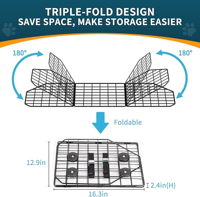 ERYTLLY Dog Car Barrier for SUVs, Vehicles, Dividers, Adjustable Heavy-Duty Wire Pet Gate, Foldable Car Pet Barrier with Mesh Bag, Car Accessories Safety Travel, for Cargo Area 36.6" to 64.5" Width