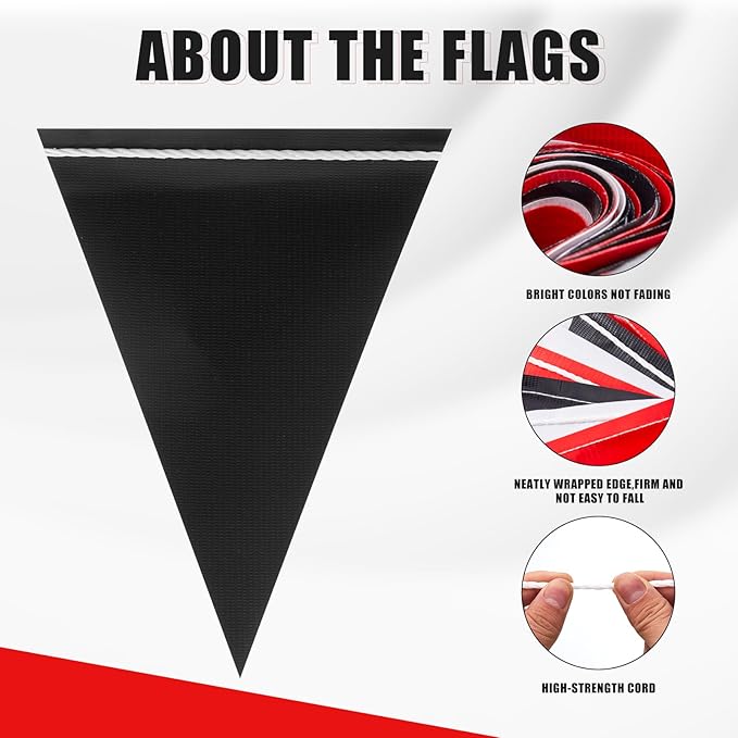 Caution Safety Pennant Flags – 315FT OSHA Colored Triangle Warning Banner for Party,Outdoor, Construction, Traffic, and Event Precautions(RED+WHITE+BLACK,135pcs,315FT)