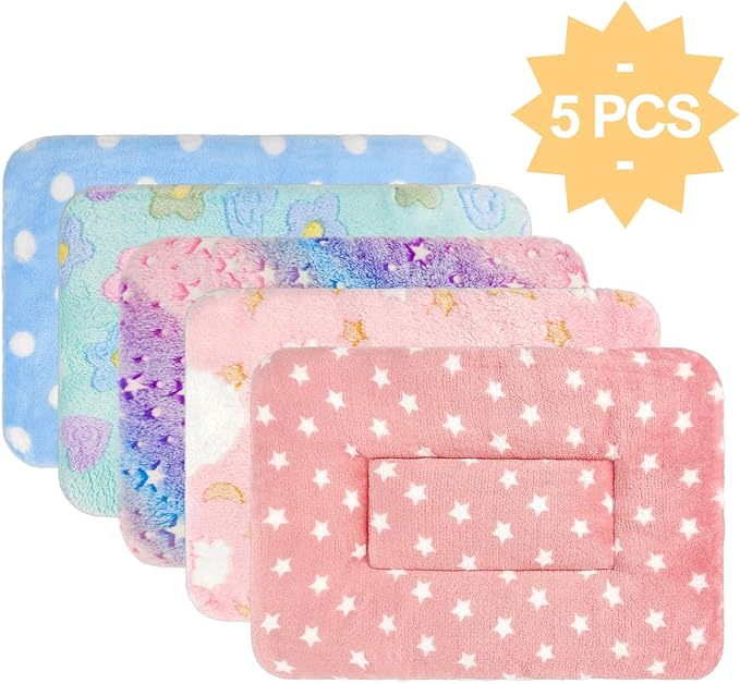 Tierecare 5PCS Guinea Pig Bed Soft Rabbit Bedding Cage Liner Warm Bunny Mats Pee Pads Fleece Blanket Plush Hamster Sleep Beds Ferret Squirrel Hedgehog Rat