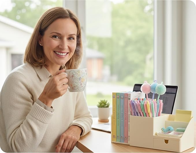 Adjustable Desk Drawer Organizer, Pen Holder, Pencil Holder for desk and Accessories, 5 Compartments, Art Supply Storage Caddy for Desk School Office Supplies