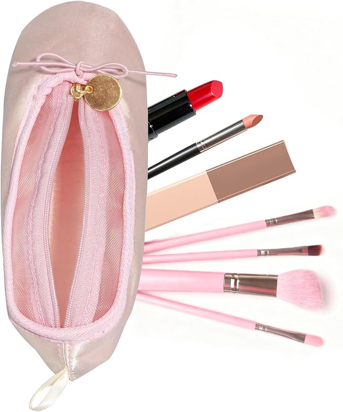 Ballet Shoe Makeup Bag, Small Cosmetic Bag for Trip Portable Cosmetic Travel Bag, Ballerina Slipper Makeup Pouch Bag, Makeup Organizer Bag Cosmetic Organizer for Woman