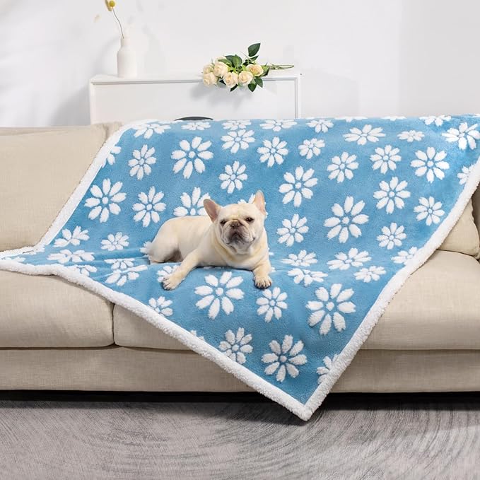 Yaning Waterproof Blanket for Dog Cat or Adult, Cute 3D Textured Flower Dog Blanket for Bed Couch Sofa, Soft Liquid Pee Proof Pet Furniture Protector, 50"x60", Blue