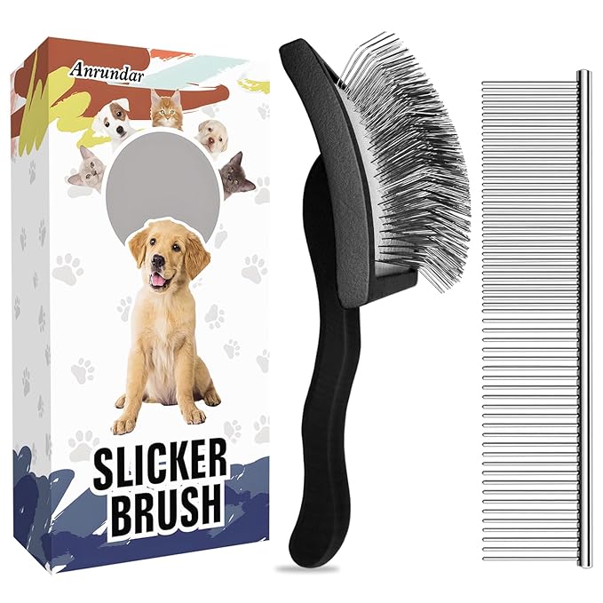 Dog Slicker Brush for Golden Doodle Grooming Kit - Dematting Brushes for Goldendoodles, Labradoodles, Poodles - Pet Hair Brush for Medium & Long Haired Dogs - Large (Black)