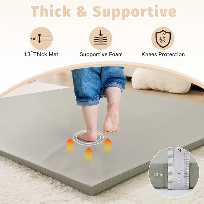 Waterproof Baby Play Mat for Floor 1.3" Thick Memory Foam 59 * 71 Cushion Playpen Playmat Tummy Time Crawling Mat Nursery Rug Pad Mattress Create Soft & Safe Area for Infants,Toddler,Kids,Grey