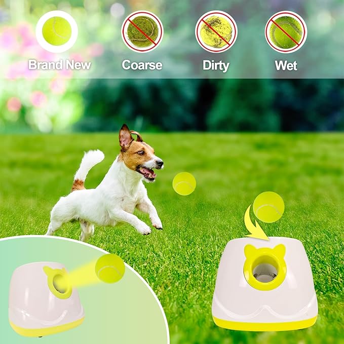 Automatic Dog Ball Launcher for Small to Medium Sized Dogs, Dog Interactive Toy Pet Ball Thrower with Balls (Yellow)