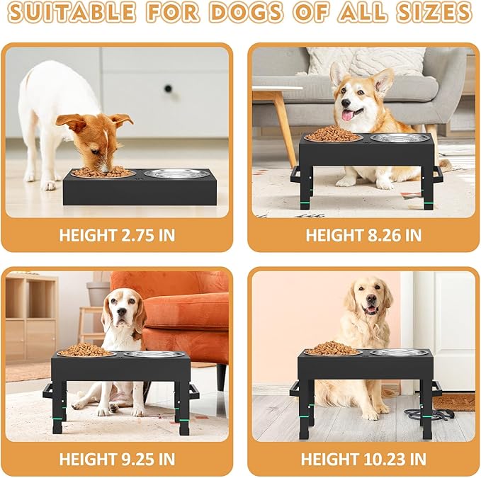 Metal Elevated Dog Bowls Stand Large Breed, Height Adjustable Raised Dog Bowls Holder with 2 Stainless Steel Food Bowls for Small, Medium and Large Canine