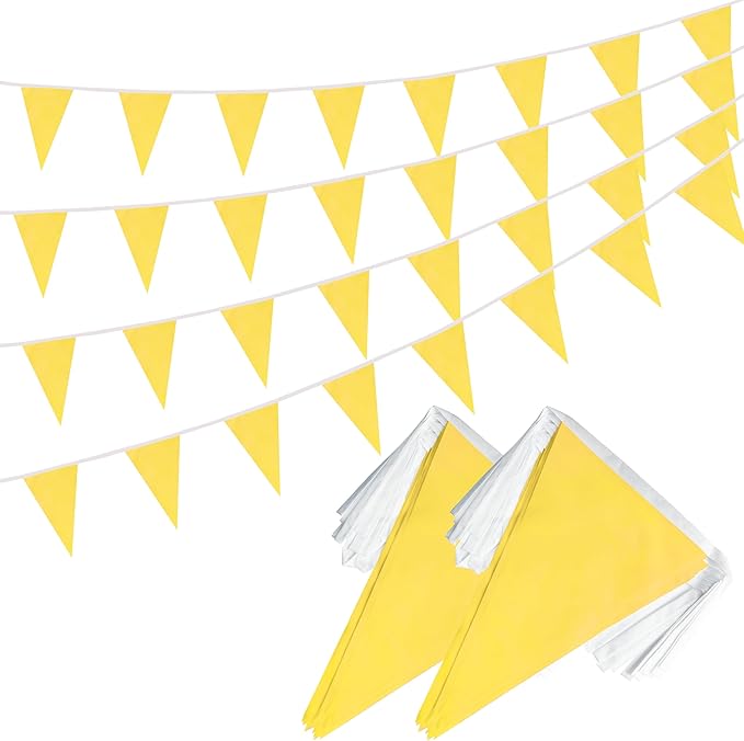 100 Feet Yellow Pennant Banner Flags, 60 Pcs DIY Flag for Birthday, Party, Shops, Outdoor and Indoor Decorations, Festival Celebration (Yellow)