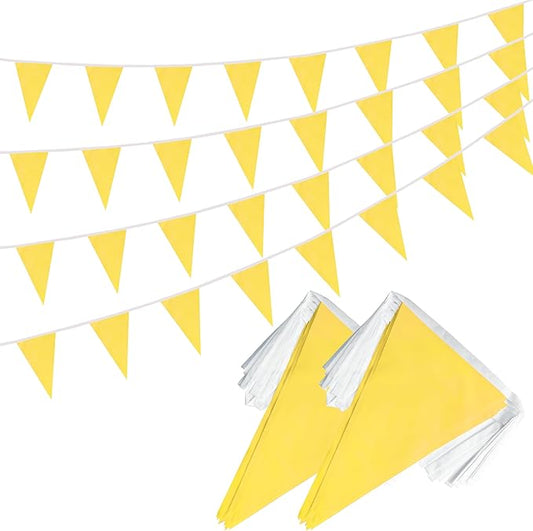 100 Feet Yellow Pennant Banner Flags, 60 Pcs DIY Flag for Birthday, Party, Shops, Outdoor and Indoor Decorations, Festival Celebration (Yellow)