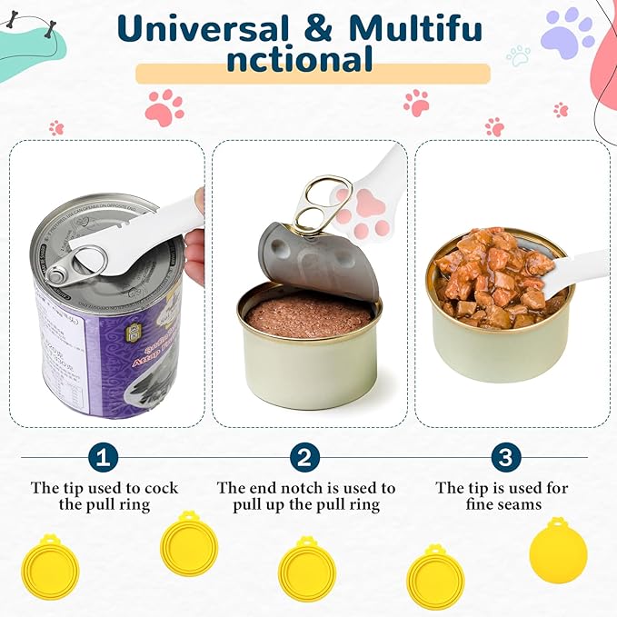 Uiifan Cat Food Lid Cat Food Can Covers Lids 8 Pcs Pet Can Supplies Set 5 Silicone Wet Kitten Foodstuff Tin Covers Lids 2 Silicone Dog Spoons 1 Paw Shape Multifunctional Opener for Pets(Yellow)