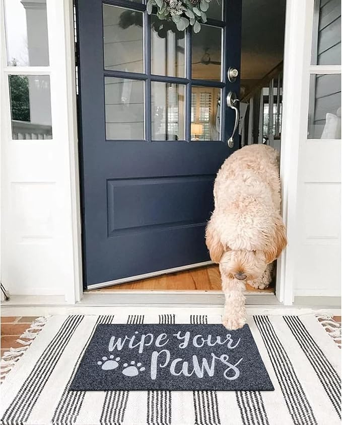 AAZZKANG Wipe Your Paws Doormat Outdoor Welcome Mat with Non Slip Rubber Back Quickly Trap Dirt Easy to Clean Funny Dog Paw Doormat for Entrance,Front Door,Indoor