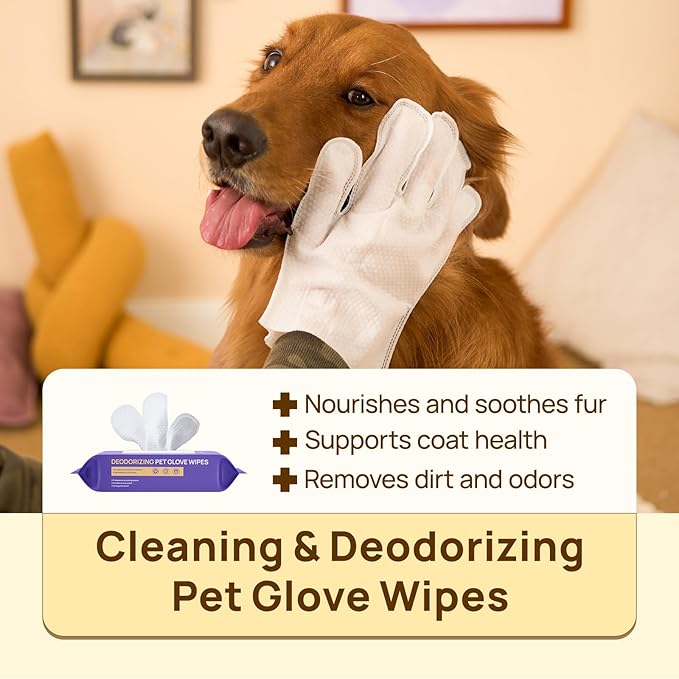 HICC PET Cleaning Deodorizing Glove Wipes for Dogs & Cats, Vet Recommended Hypoallergenic Hydrating & Nourish Fur Pet Grooming Glove Wipes, Pet Bathing Wipes for Horse Coat Care,20pcs Unscented