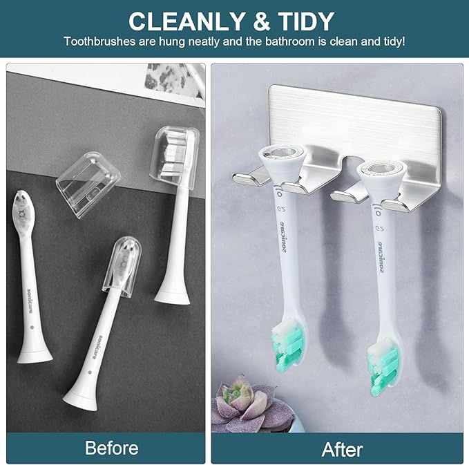 Toothbrush Holder Wall Mounted, Electric Toothbrush Head Holder for Bathrooms, Adhesive Toothbrush Head Holder, Stainless Steel Toothbrush Wall Holder, Shower Tooth Brushing Holder
