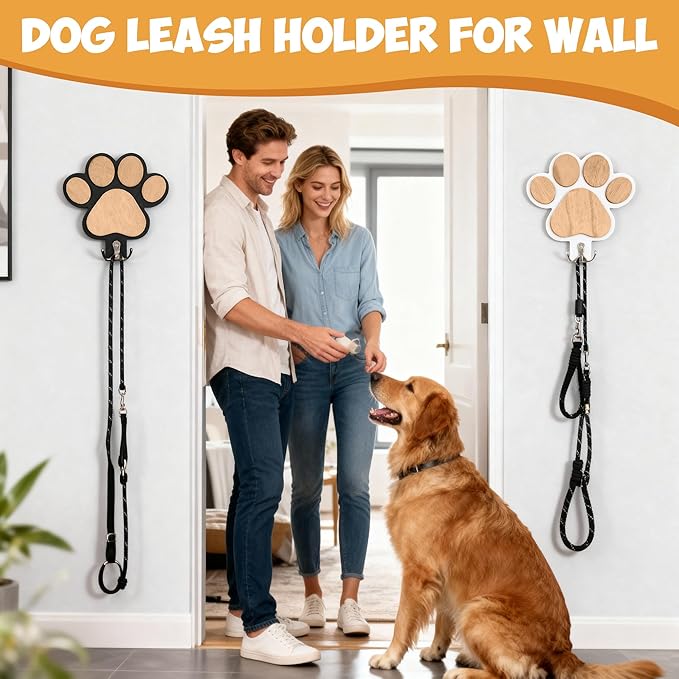Pipigaty 2-Pack Dog Leash Holder for Wall by The Door, Paw-Shaped Leash Hooks for Wall Decorative Wall Hooks for Hanging Keychain, Coats & Towels, Gifts for Pet Lovers & Dog Owners