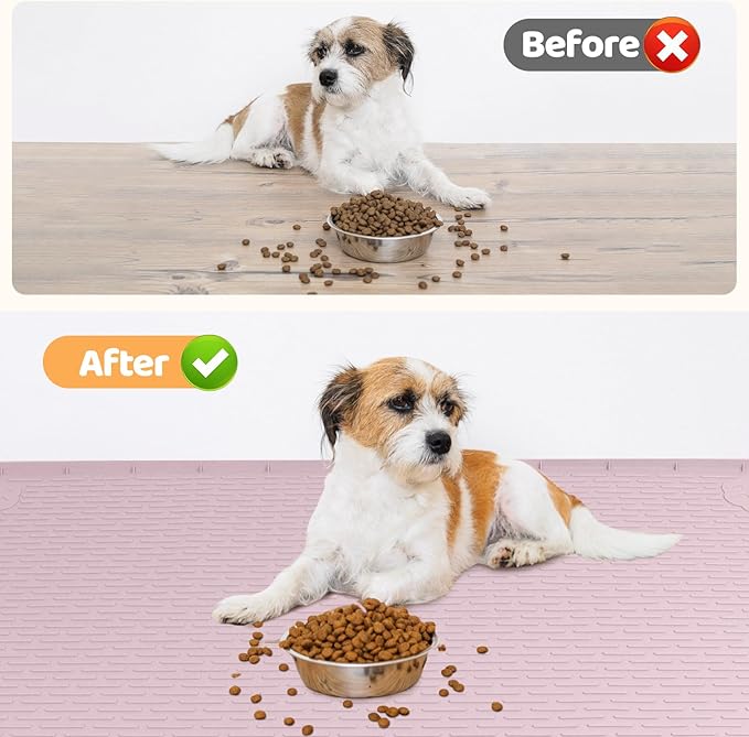 Bartuke Dog Food Mat, Extra Large 34" x 22" Silicone Pet Feeding Mat with Raised Edge Pet Placemat for Small, Medium, and Large Pets Non-Slip, Easy to Clean (Pink)