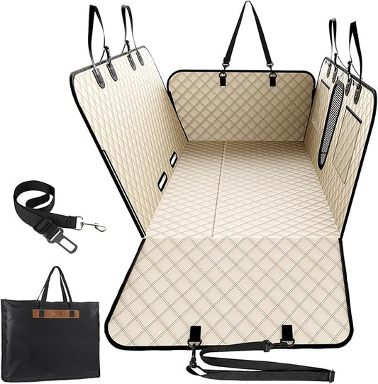 A-Pce 600D Heavy Duty Dog Car Seat Cover for Back Seat,2025 Upgraded Hard Honeycomb Bottom Back Seat Extender for Dogs- Holds 600lbs,Waterproof Scratch Proof Nonslip Dog Hammock for SUV,Khaki