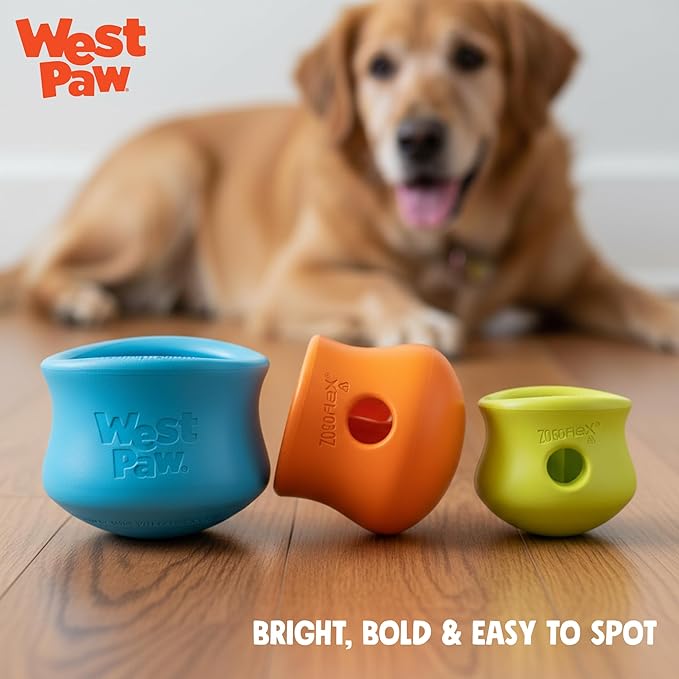 WEST PAW Zogoflex Toppl Interactive Treat Dispensing Puzzle Dog Toy for Mental Stimulation & Enrichment-Holds Kibble & Treats-Lickable, Freezable & Dishwasher Safe-Made in USA-Small-Sunflower Yellow