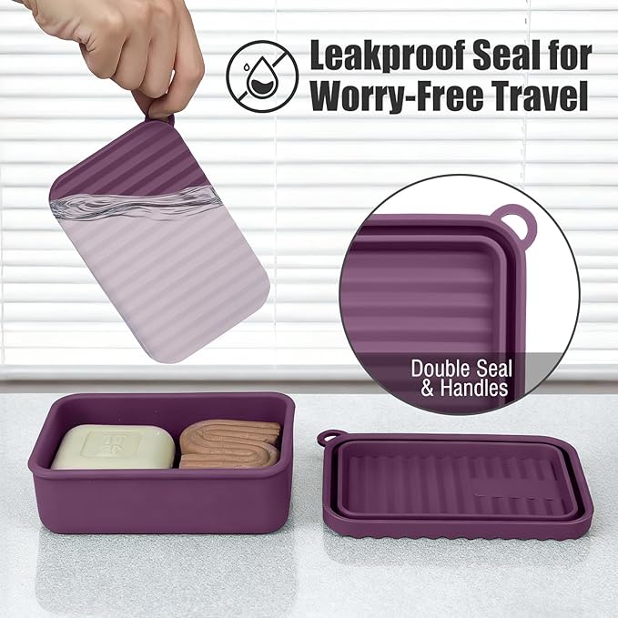 Jumbo Silicone Travel Soap Case for Shampoo & Conditioner Bar Set – Holds Large or Multiple Small Handmade soap Bars, Moisture-Proof and Leakproof Design Keeps soap Dry (Deep Purple)