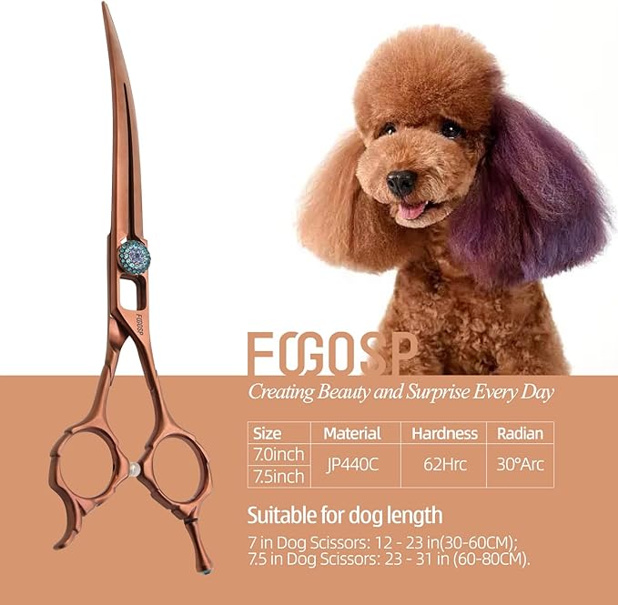 Curved Dog Grooming Scissors 7'' Downward 30° Professional Pet Grooming Trimming Shears for Dogs Suzhi Teddy High Cobalt Alloy Steel for Right Handed Groomers (7, Chocolate Curve)