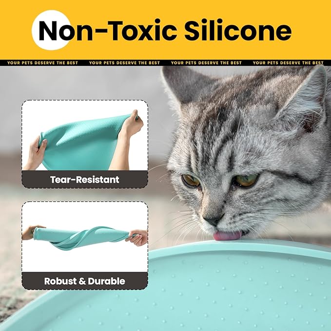 Silicone Dog Food Mat,1/2 Inch Raised Edges Waterproof Rubber Pet Feeding Mat for Dog and Cat, Anti-Slip Pet Bowl Mat,Dishwasher Safe(Turquoise,24"x16")
