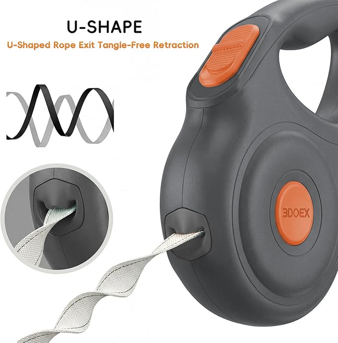 Retractable Dog Leash 10FT for Small & Medium Dogs, Sturdy Heavy-Duty Nylon Tape with Secure Locking Carabiner & Poop Bag Holder, Smooth One-Hand Control, Anti-Slip Handle, Tangle-Free Design (Black)