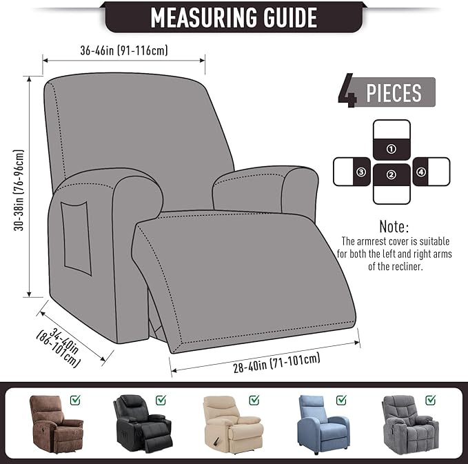 TAOCOCO Oversized Recliner Chair Covers, 1 Seater Streach Recliner Covers Soft Couch Protector Furniture Protector Covers with Elastic Chair Cover Jacquard Pattern (Chocolate)