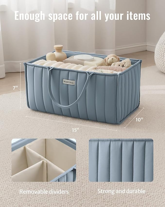 Blissful Diary Baby Diaper Caddy Organizer, Stylish Storage Basket for Newborn Essentials and Diaper Station, Gift for Baby Shower and Registry Must-Have, Dusty Blue