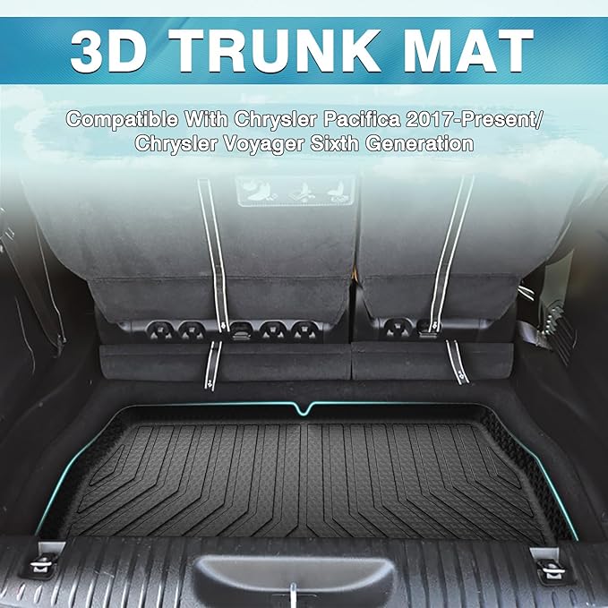 Mixsuper Custom Fit Cargo Liner for Chrysler Pacifica 2017-2025/Voyager 2020-2025, Behind The 3rd Row, All Weather Rear Cargo Mat Trunk Liner Black