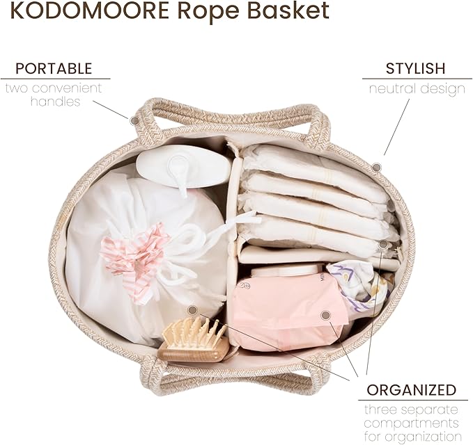 Diaper Caddy Organizer, Empty Gift Basket for Newborn Essentials, Baby Storage Basket, Stylish Gift Bag for Baby Shower, Boys and Girls - Small, Oatmeal