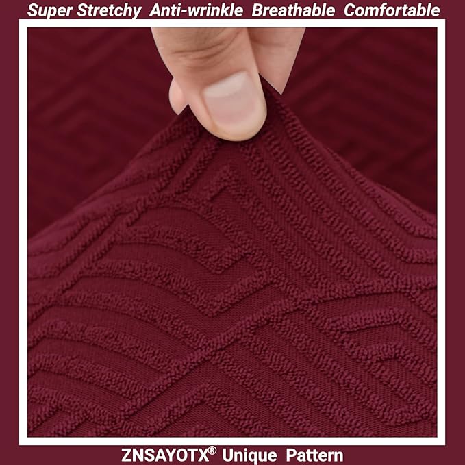 ZNSAYOTX Stretch Fit Futon Cover (67"-82") Armless Futon Sofa Bed Slipcover with Elastic Band, Universal Foldable Sofa Mattress Protector Full Queen Size, Washable Comfort Jacquard (Wine Red)