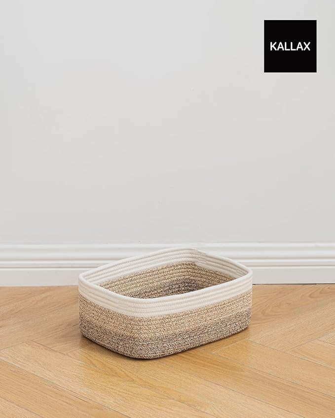 Small Woven Basket, 13.5 x 9.5 x 5 Inches, Storage Basket for Organizing, Cute Small Rope Shelf Closet Cube Storage Bins Baskets for Shelves, Dog Toy Gift Baskets Empty, 3 Pack Gradient Brown