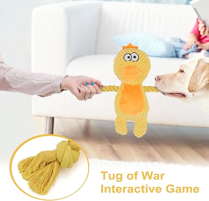 TONYFY Dog Toys, Dog Squeaker Toys with Crinkle Paper, Stuffed Animal Dog Plush Chewing Toy, Cotton Rope Interactive Toys for Puppy, Small, Middle Dogs (Yellow Duck)