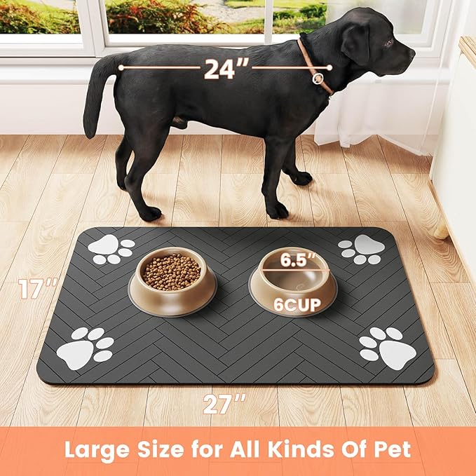Pet Feeding Mat-Absorbent Pet Placemat for Food and Water Bowl, with Waterproof Rubber Backing, Quick Dry Water Dispenser Mat for Dog and Cat (27"x17", Blue)
