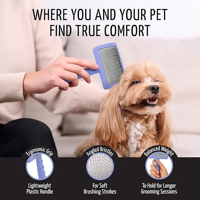 Tauro Pro Line Slicker Dog Brush for Shedding - Detangler for Long & Wavy Hair - Dematting Pet Slicker Brush for Dogs & Cat, Doodle Grooming, Non-Slip Grip, Soft Pin (Size S - Purple)
