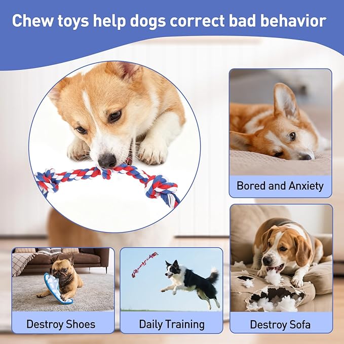 SZEE 2Pcs July 4th Dog Rope Toy for Small Breeds, 14 in 3 Knots Chew Rope Patriotic Toys for Dogs, Pull Toy for Tug of War, Energy Release, Boredom Relief and Teeth Cleaning (Pink & Orange)