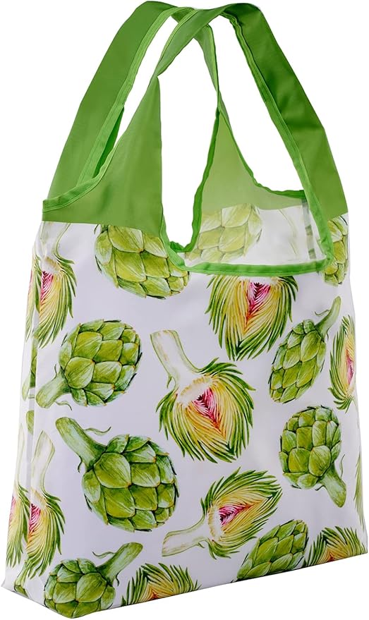 O-WITZ Reusable Grocery Bags | Vibrant Tote Bag For Groceries, Gym, Beach Gear, Toys & More | Washable Design With Large Handles For Maximum Convenience | Folds Into A Small Pouch, Artichoke