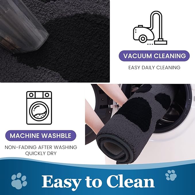 Buganda Dog Door Mat for Muddy Paws, Absorbent Dirt Trapper Washable Indoor Doormats, Non Slip Low-Profile Mud Mat for Dogs, Front Entrance Doormat for Inside Floor (47x24 Inches, Black)