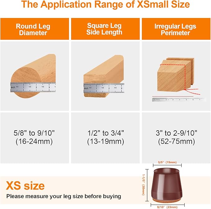 36Pcs Brown Silicone Chair Leg Floor Protectors,Floor Protectors for Chairs,Rubber Chair Leg Protectors for Hardwood Floors,Chair Leg Caps Chair Leg Covers for Wooden Floors(Brown, XSmall)